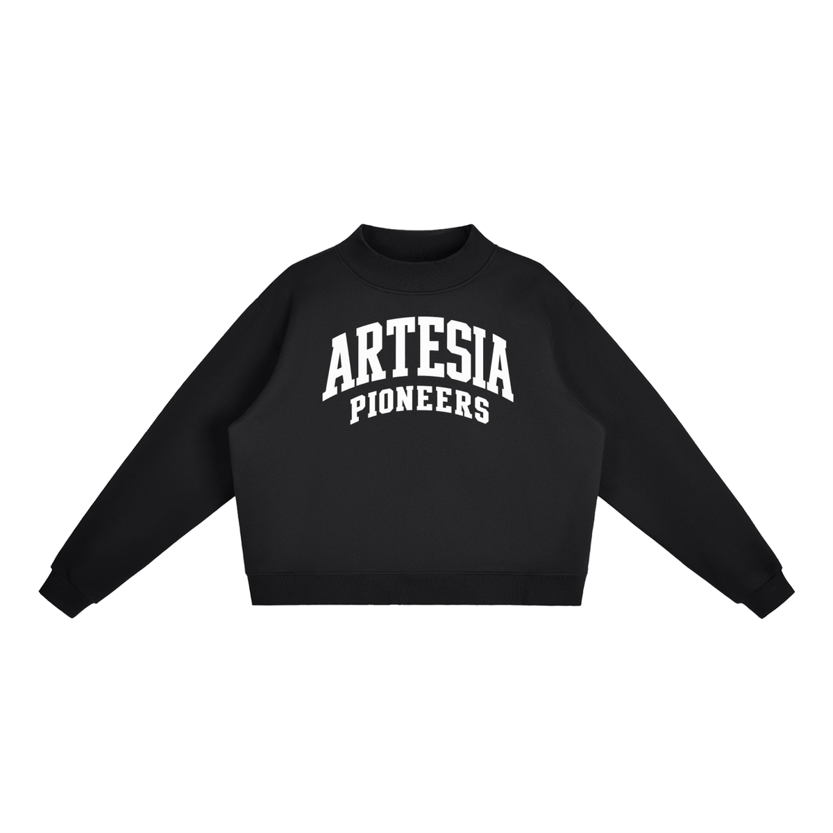 Basic 2 White Artesia Essential Fleece Mock-Neck Crew Sweatshirt (printed)