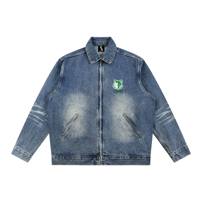 Vintage Wash Zip Up Denim Jacket
