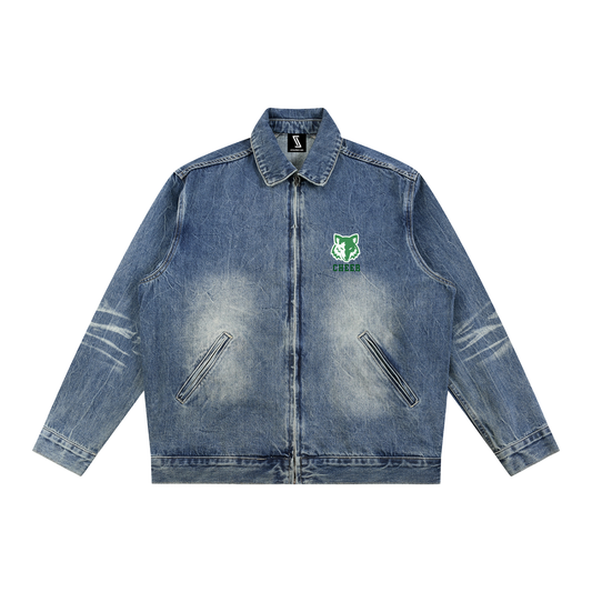 Vintage Wash Zip Up Denim Jacket