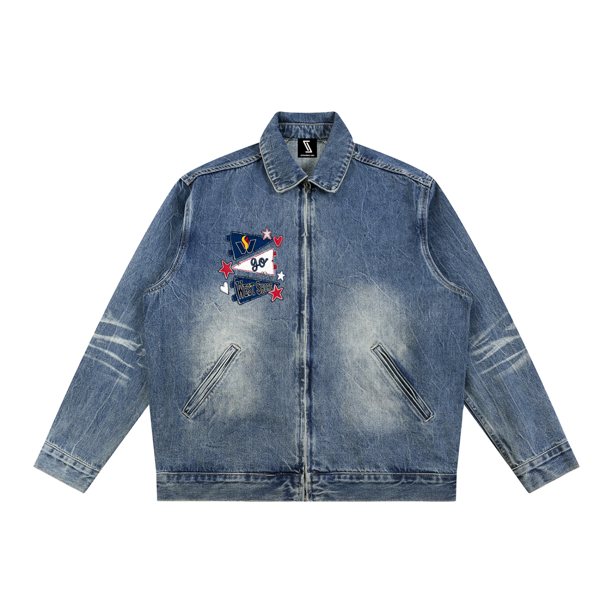 Lets Go West Shore Vintage Wash Zip Up Denim Jacket