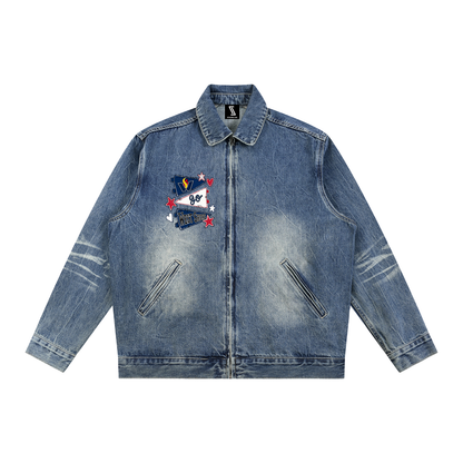 Lets Go West Shore Vintage Wash Zip Up Denim Jacket