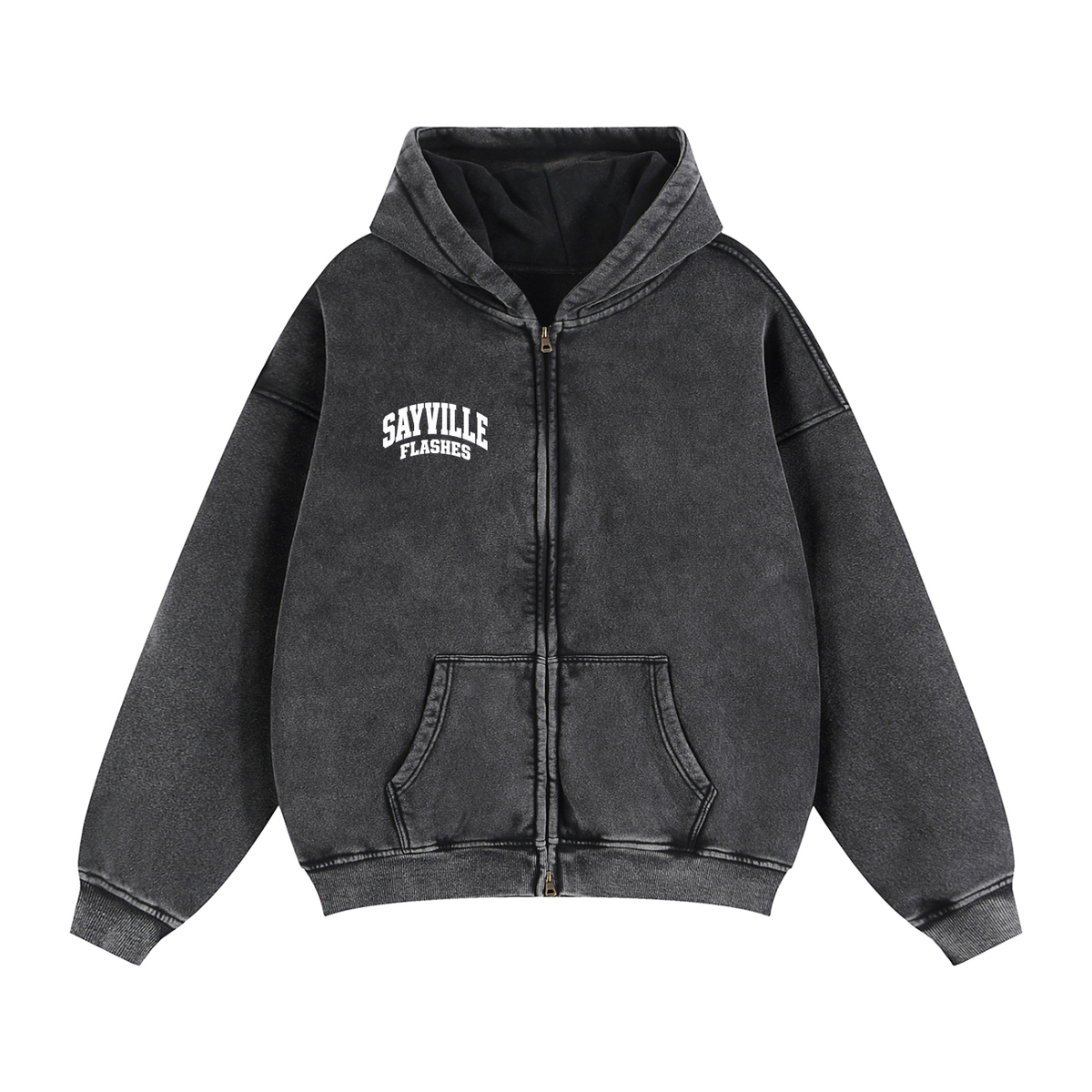 Basic 2 White Sayville Zip-Through Boxy Fleece Hoodie