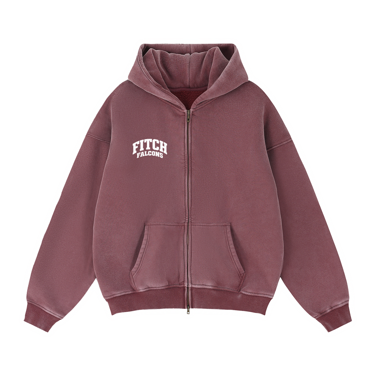 Basic 2 White Fitch Zip-Through Boxy Fleece Hoodie