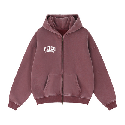 Basic 2 White Fitch Zip-Through Boxy Fleece Hoodie
