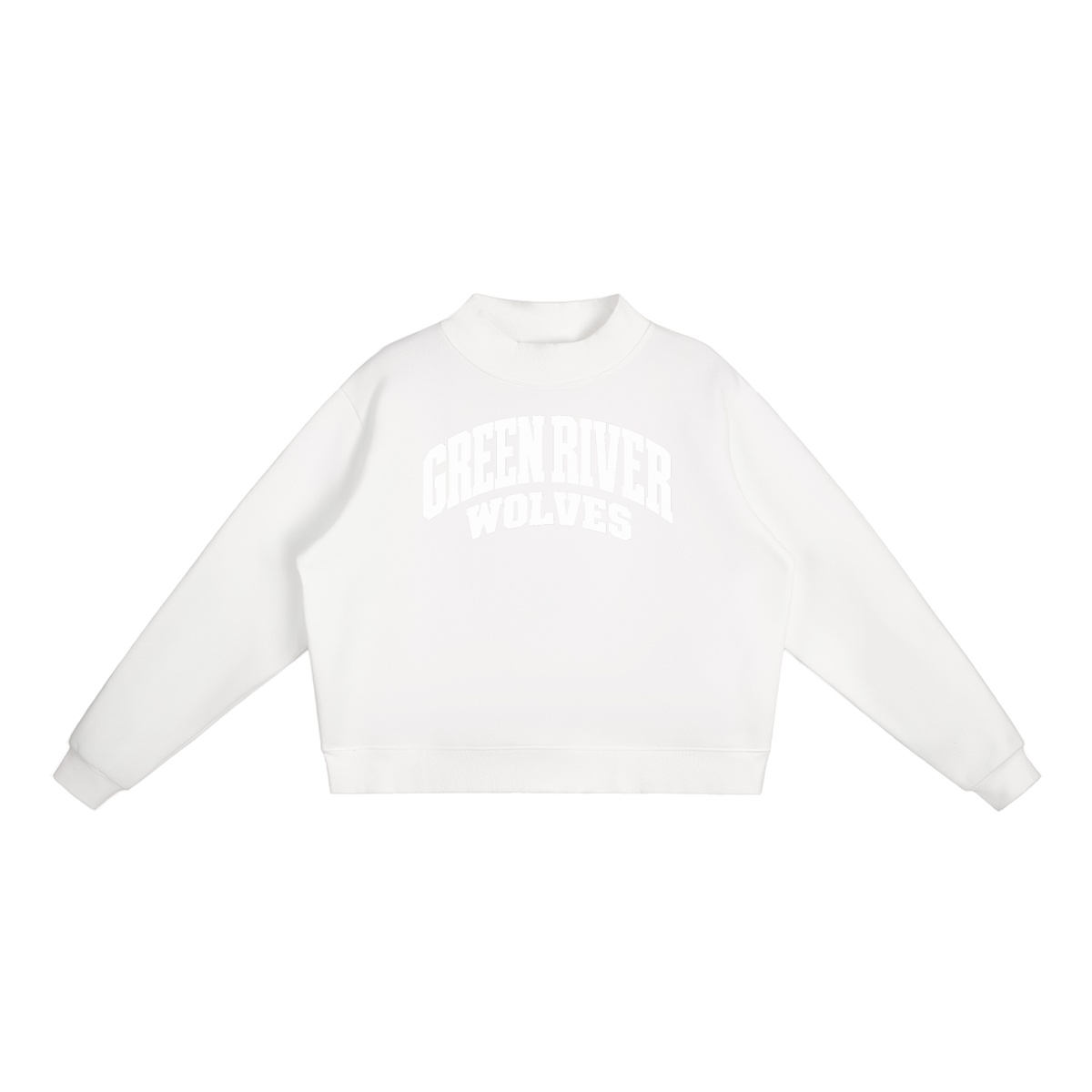 Basic 2 White Green River Essential Fleece Mock-Neck Crew Sweatshirt (printed)