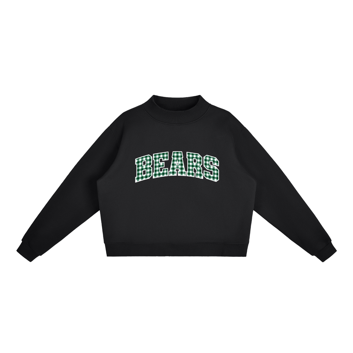 Gingham Blanchet Essential Fleece Mock-Neck Crew Sweatshirt (printed)