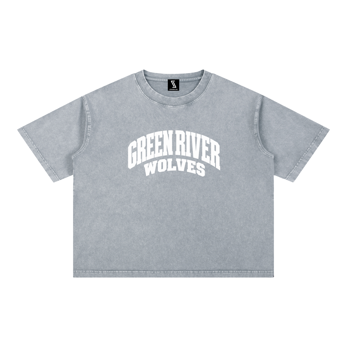 Basic 2 White Green River Mineral Wash Boxy Cotton T-Shirt
