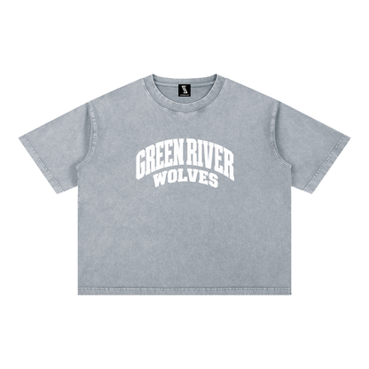 Basic 2 White Green River Mineral Wash Boxy Cotton T-Shirt