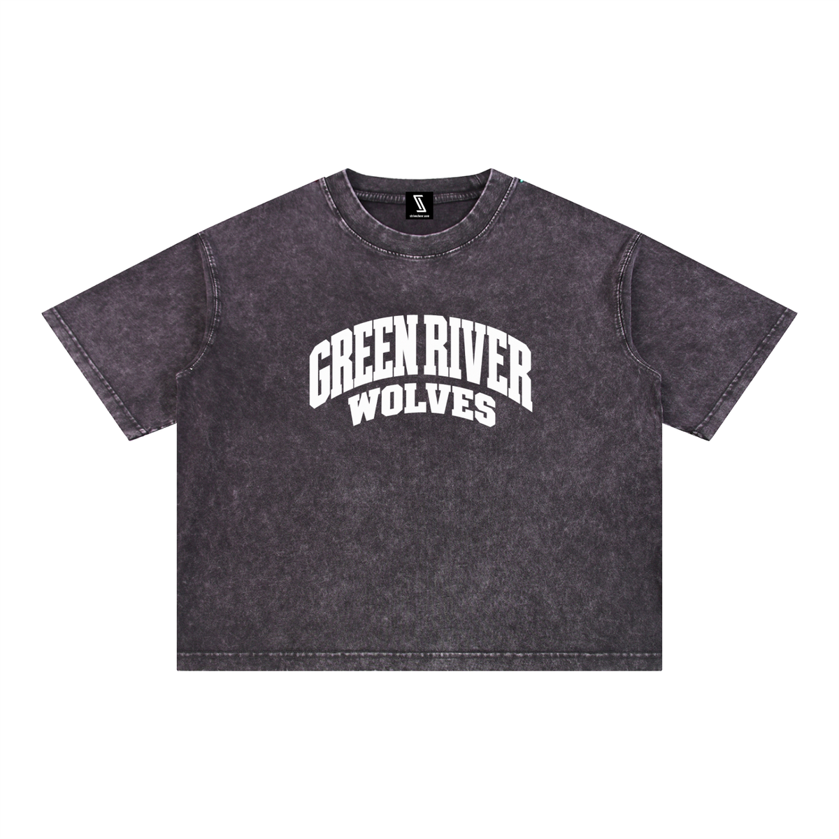 Basic 2 White Green River Mineral Wash Boxy Cotton T-Shirt