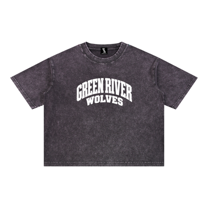 Basic 2 White Green River Mineral Wash Boxy Cotton T-Shirt