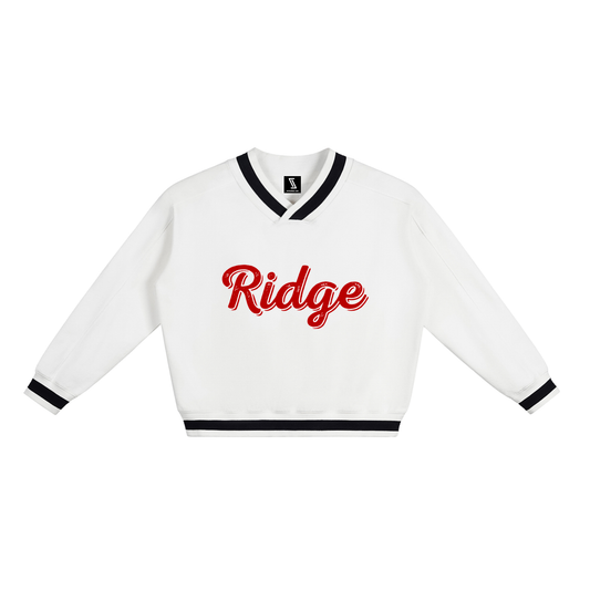V-Neck Contrast Collar Boxy Sweatshirt