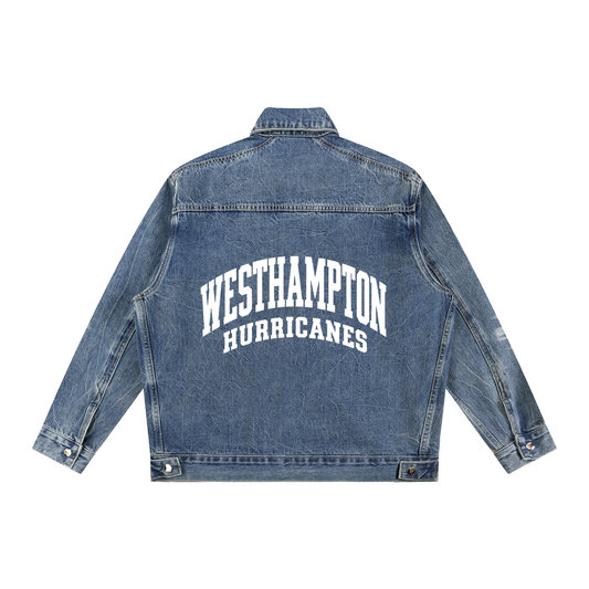 Basic 2 White Westhampton Vintage Wash Zip Up Denim Jacket