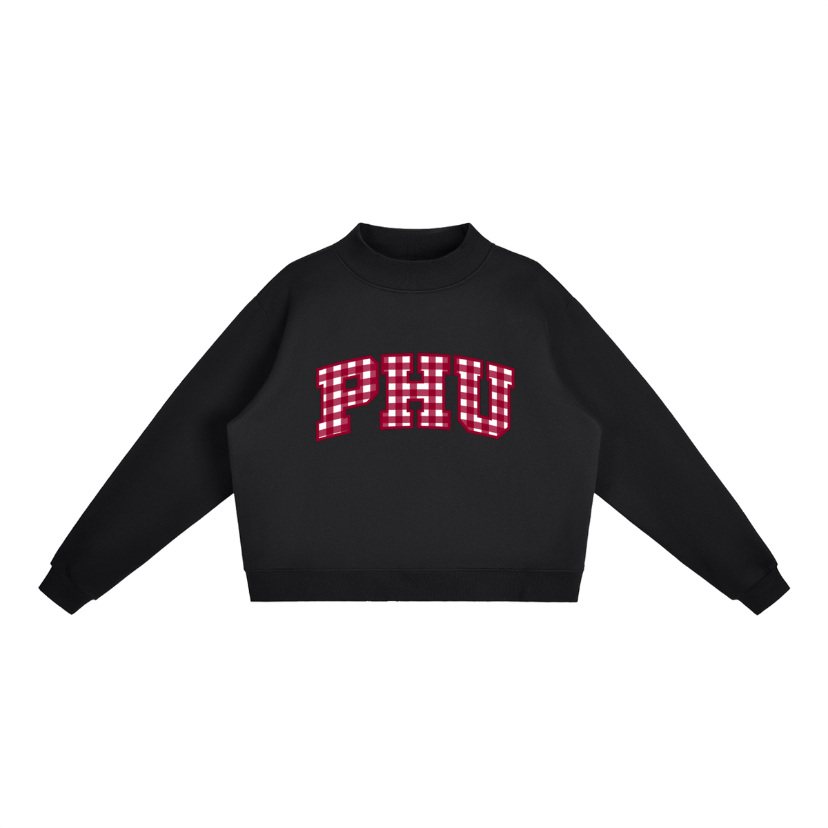 Gingham Palm Harbor Essential Fleece Mock-Neck Crew Sweatshirt (printed)