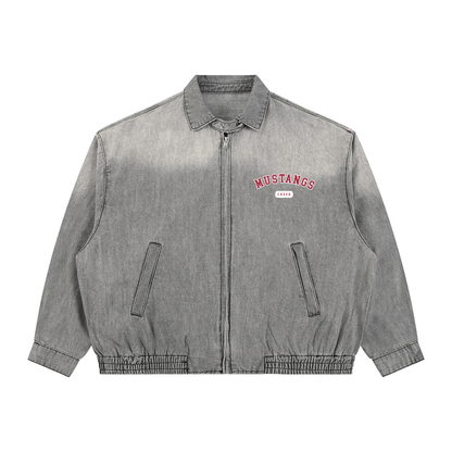 Unisex Vintage Wash Full-Zip Denim Jacket