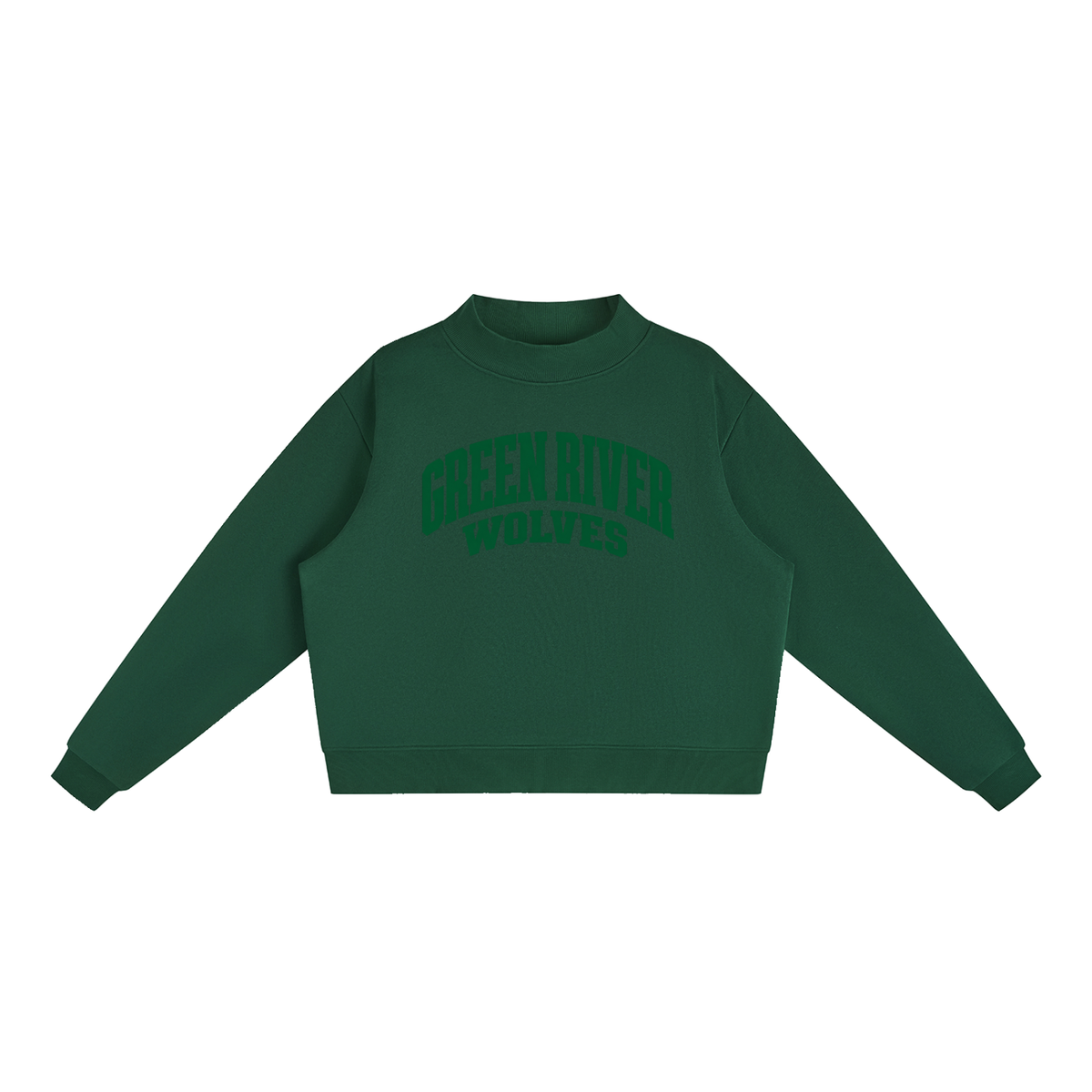 Basic 2 Green River Essential Fleece Mock-Neck Crew Sweatshirt (printed)