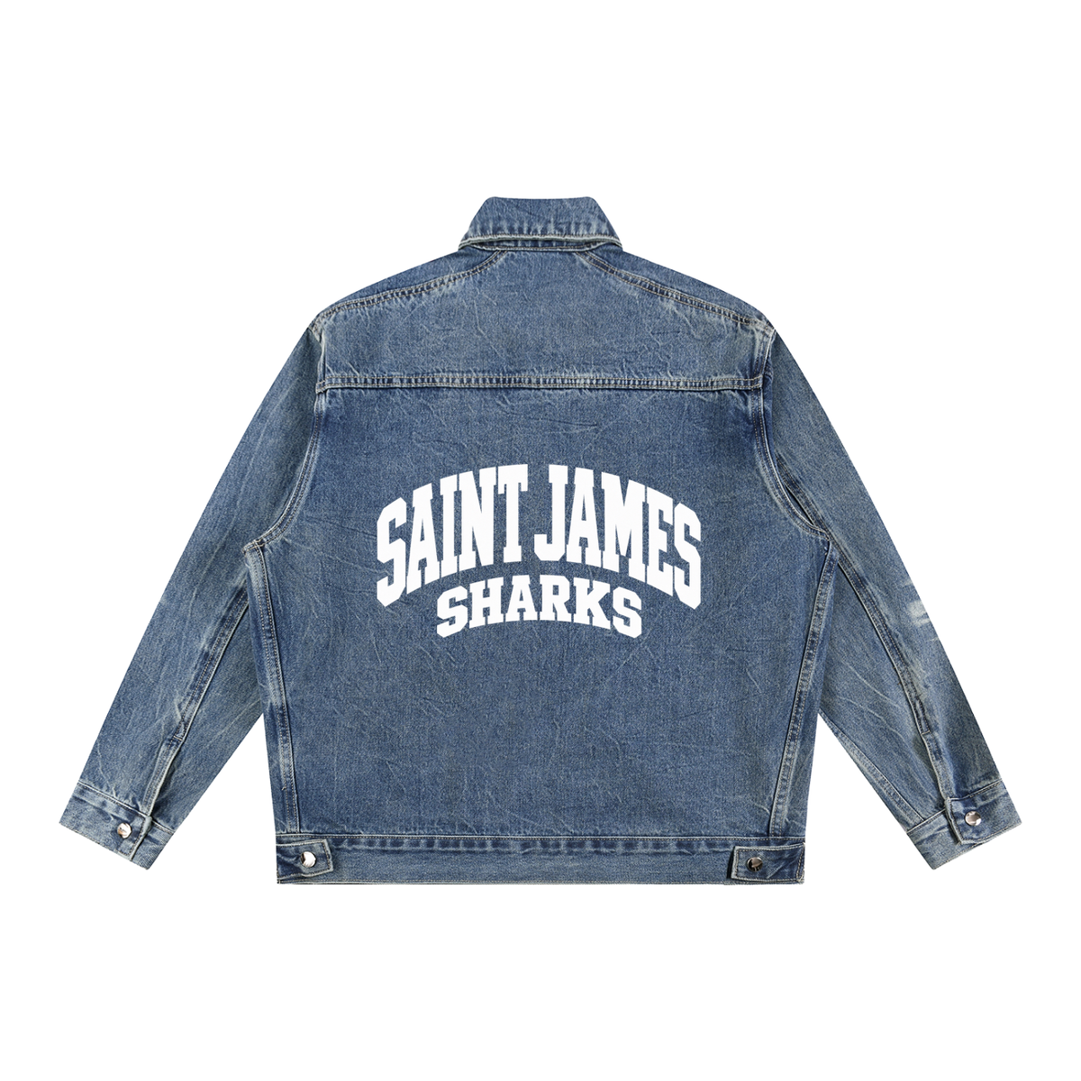 Basic 2 White Saint James Vintage Wash Zip Up Denim Jacket