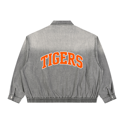 Unisex Vintage Wash Full-Zip Denim Jacket