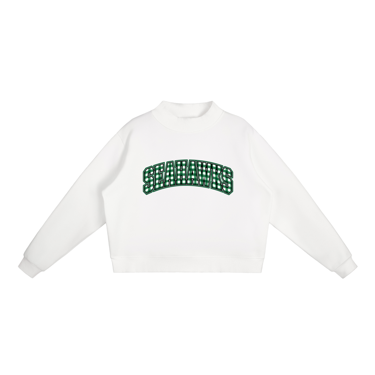Gingham Seahawks Essential Fleece Mock-Neck Crew Sweatshirt (printed)