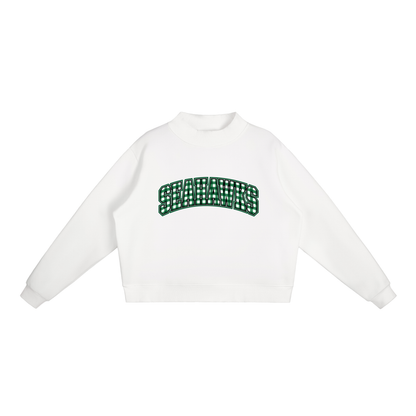 Gingham Seahawks Essential Fleece Mock-Neck Crew Sweatshirt (printed)