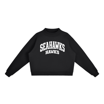 Basic 2 White Seahawks Essential Fleece Mock-Neck Crew Sweatshirt (printed)