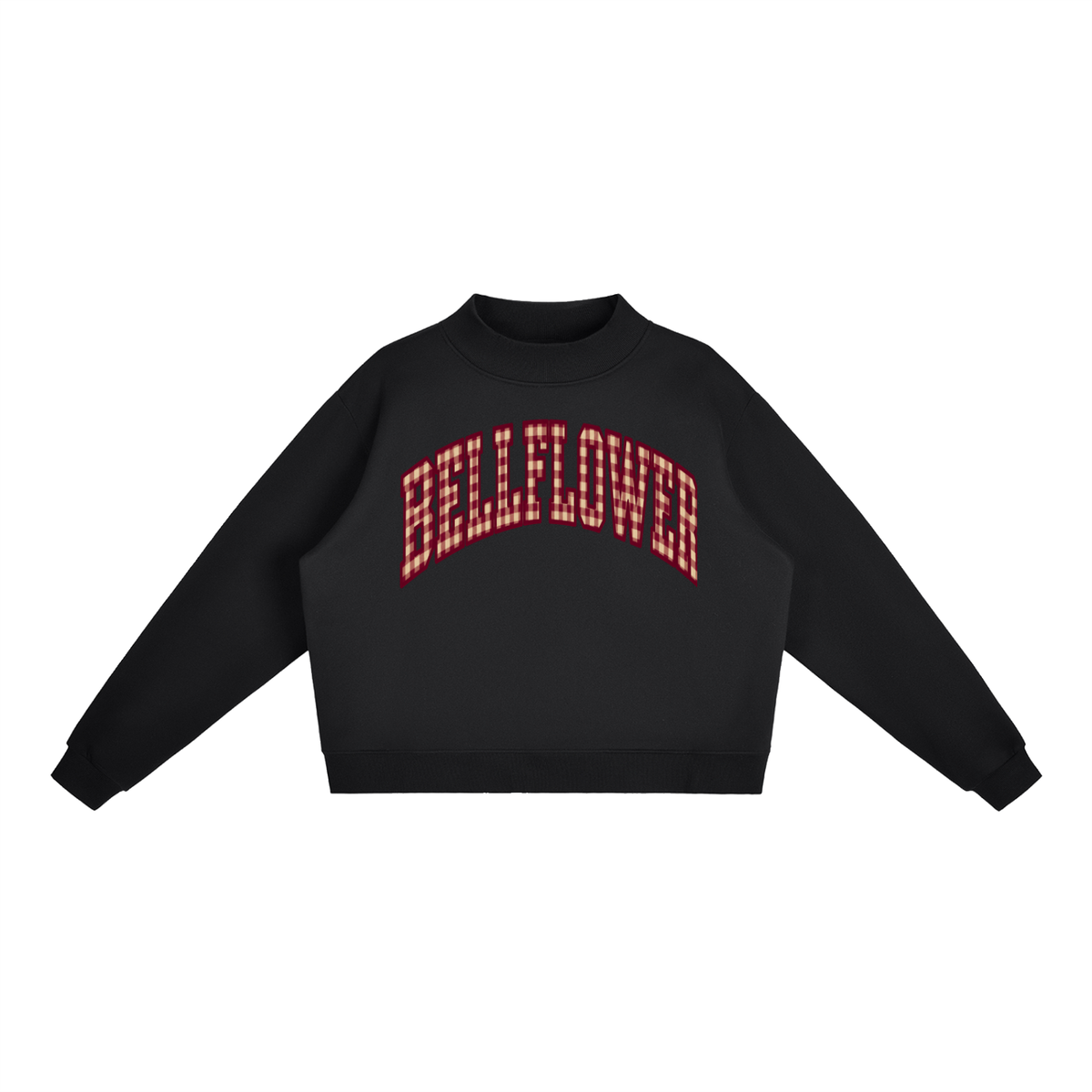 Gingham Bellflower Essential Fleece Mock-Neck Crew Sweatshirt