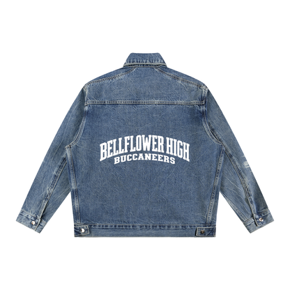 Basic 2 White Bellflower Vintage Wash Zip Up Denim Jacket