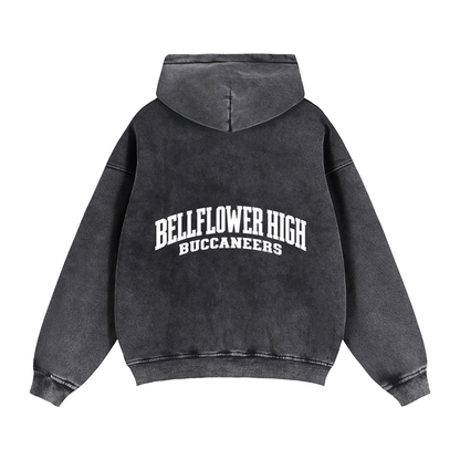 Basic 2 White Bellflower Zip-Through Boxy Fleece Hoodie