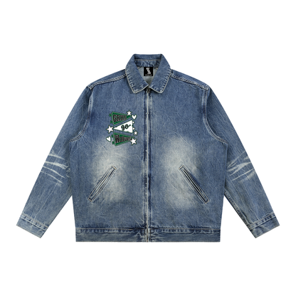 Lets Go Green River Vintage Wash Zip Up Denim Jacket