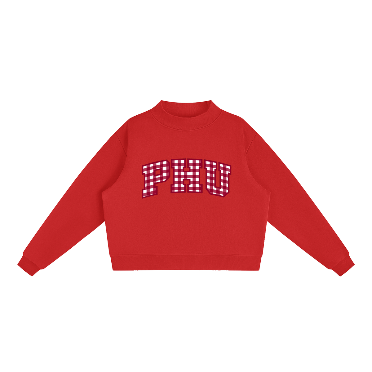 Gingham Palm Harbor Essential Fleece Mock-Neck Crew Sweatshirt (printed)
