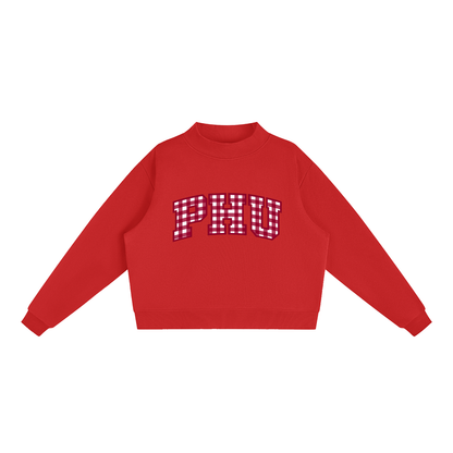 Gingham Palm Harbor Essential Fleece Mock-Neck Crew Sweatshirt (printed)
