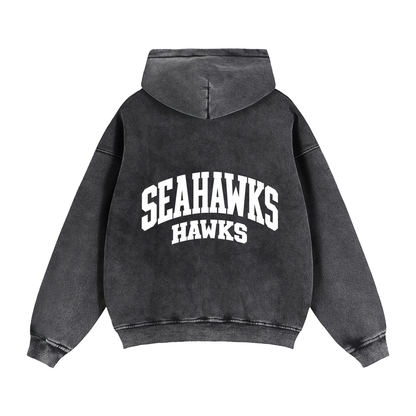 Basic 2 White Seahawks Zip-Through Boxy Fleece Hoodie