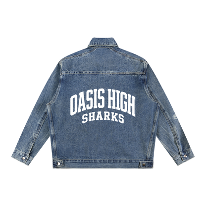 Basic 2 White Oasis Vintage Wash Zip Up Denim Jacket