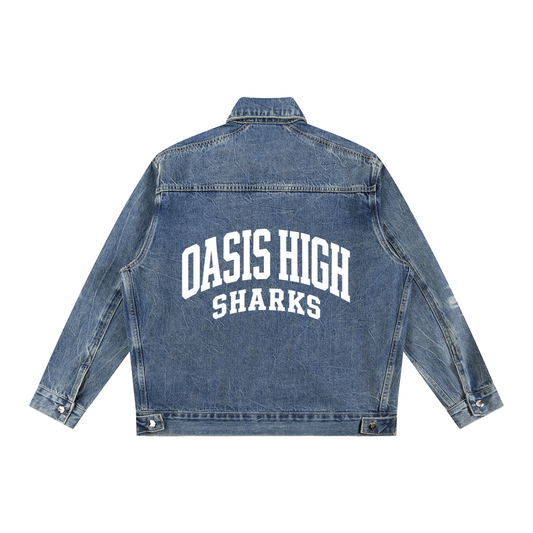 Basic 2 White Oasis Vintage Wash Zip Up Denim Jacket