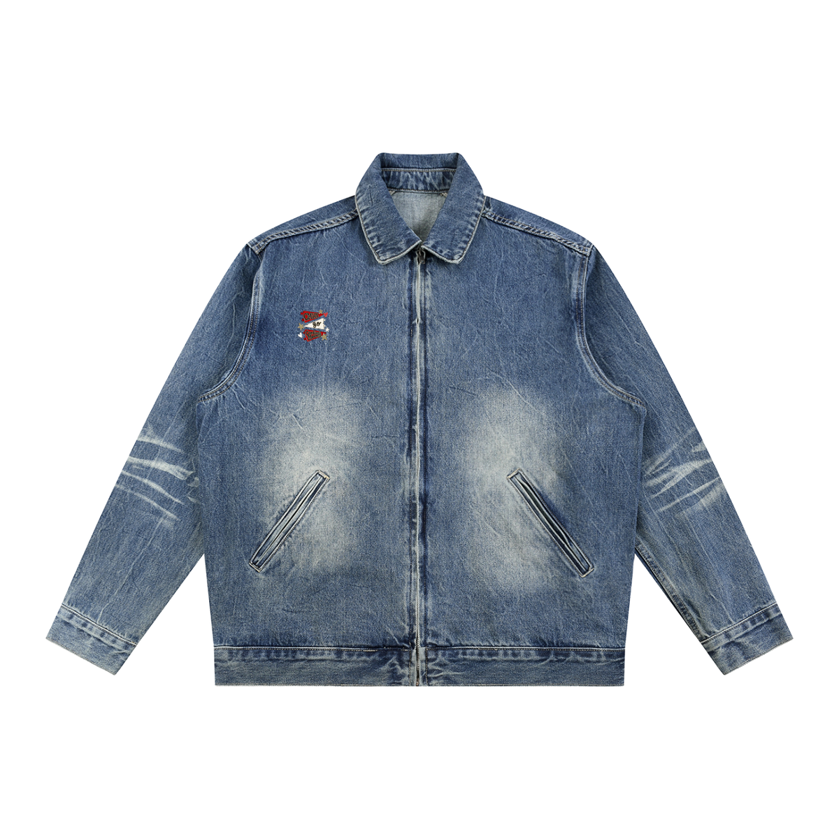 Lets Go Cardinal Mooney Vintage Wash Zip Up Denim Jacket