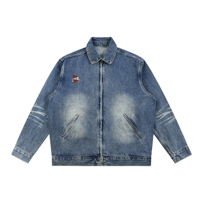 Lets Go Cardinal Mooney Vintage Wash Zip Up Denim Jacket