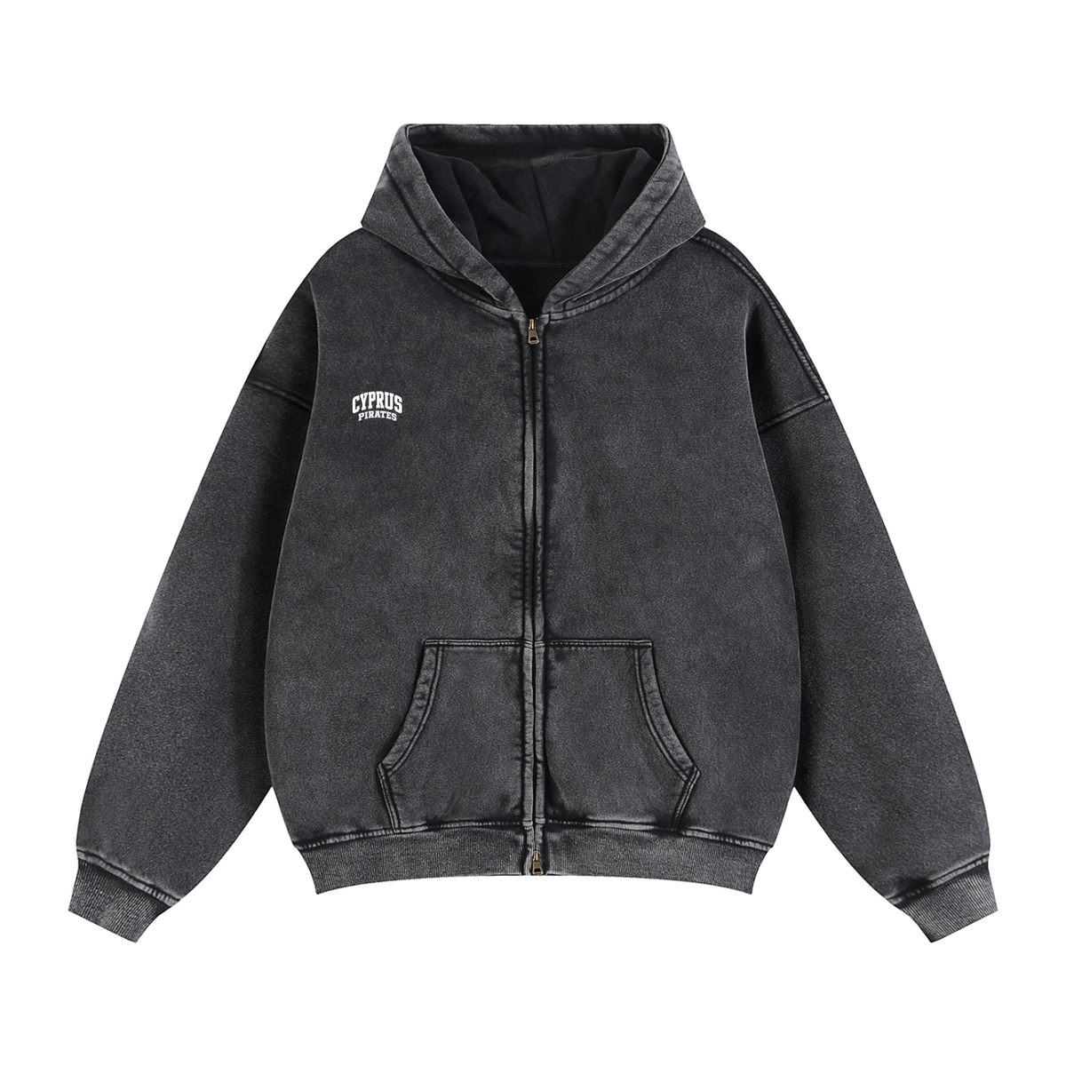 Basic 2 White Cyprus Zip-Through Boxy Fleece Hoodie