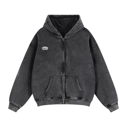 Basic 2 White Cyprus Zip-Through Boxy Fleece Hoodie