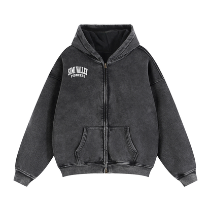 Basic 2 White Simi Valley Zip-Through Boxy Fleece Hoodie