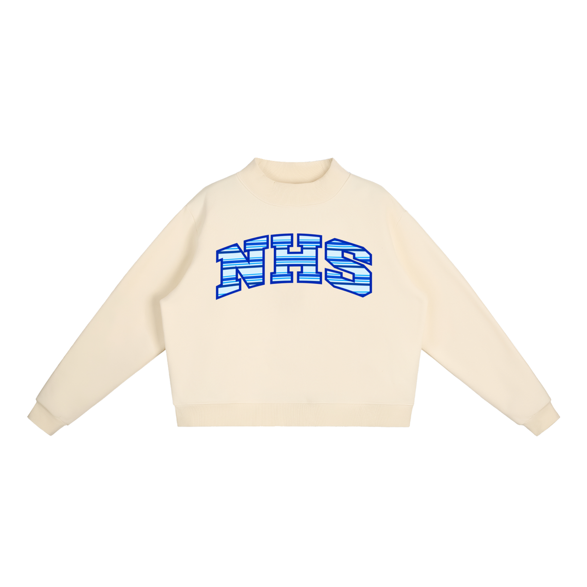 Striped NHS Essential Fleece Mock-Neck Crew Sweatshirt