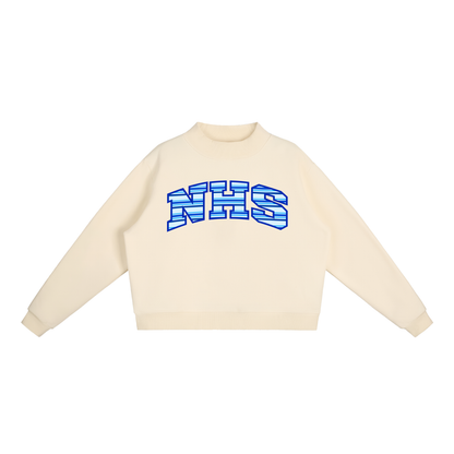 Striped NHS Essential Fleece Mock-Neck Crew Sweatshirt