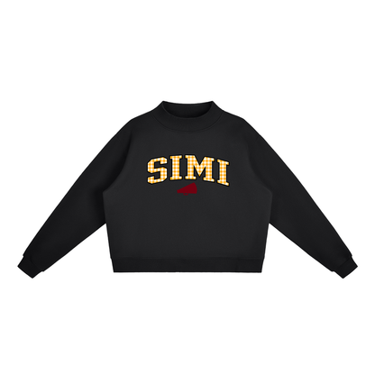 Gingham Simi Valley Essential Fleece Mock-Neck Crew Sweatshirt