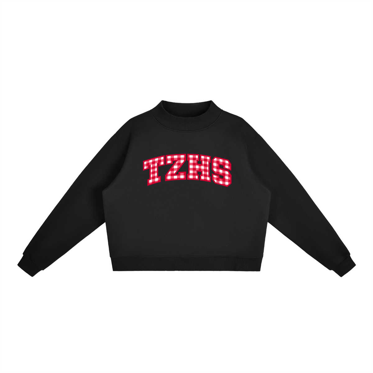 Gingham Tappan Zee Essential Fleece Mock-Neck Crew Sweatshirt (printed)