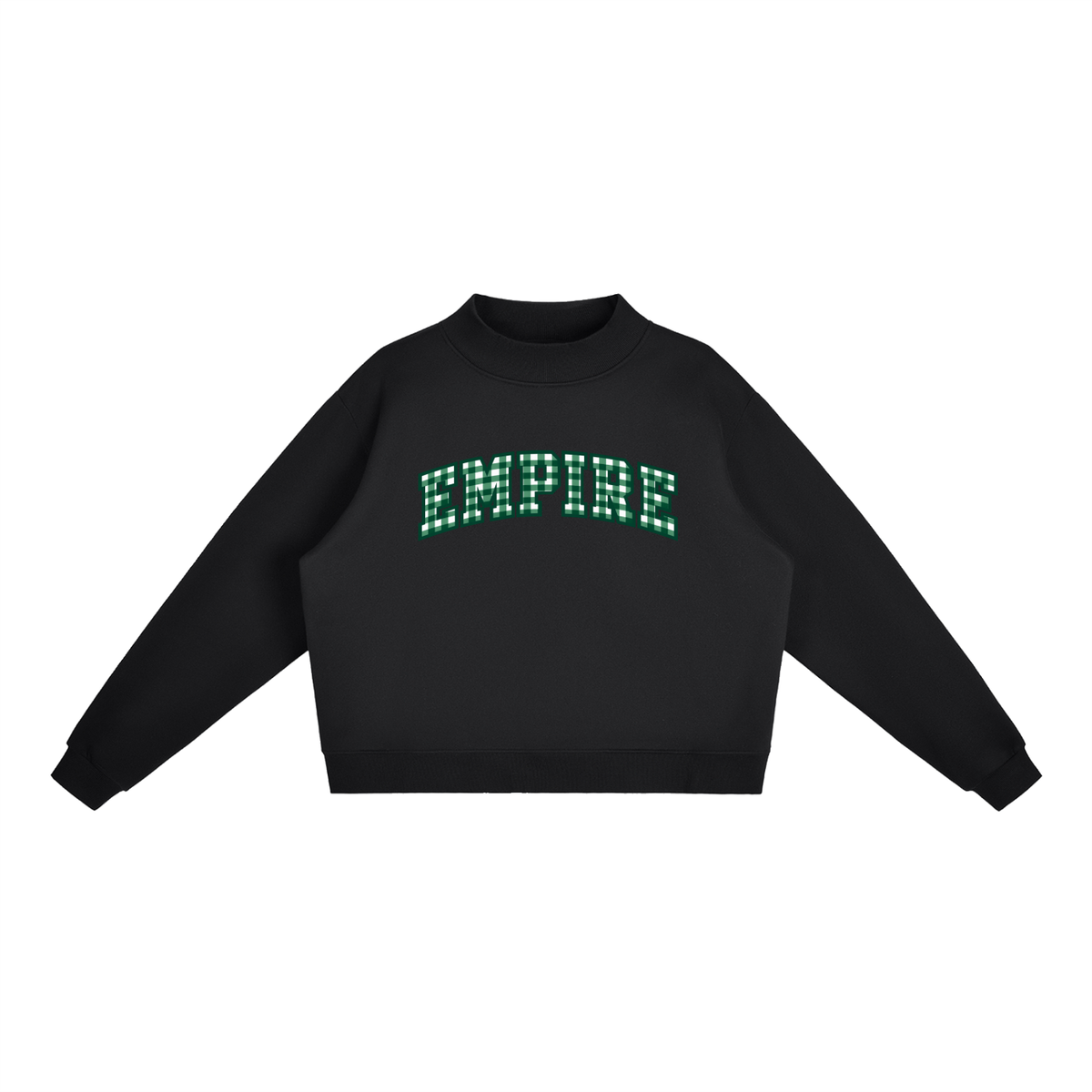 Gingham Empire Essential Fleece Mock-Neck Crew Sweatshirt (printed)