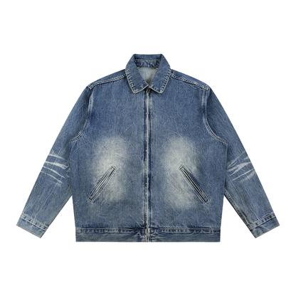 Basic 2 White Gunter Vintage Wash Zip Up Denim Jacket