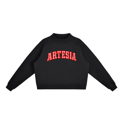Gingham Artesia Essential Fleece Mock-Neck Crew Sweatshirt (printed)