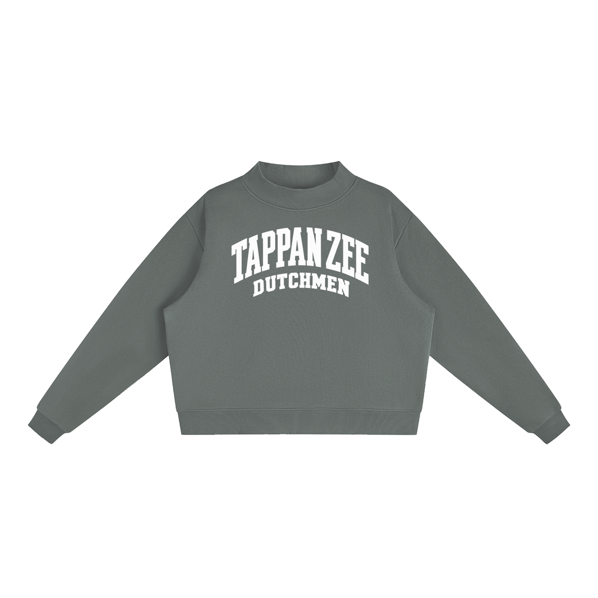 Basic 2 White Tappan Zee Essential Fleece Mock-Neck Crew Sweatshirt (printed)