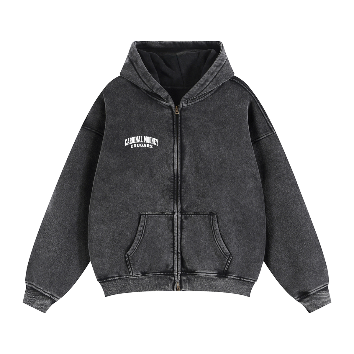 Basic 2 White Cardinal Mooney Zip-Through Boxy Fleece Hoodie