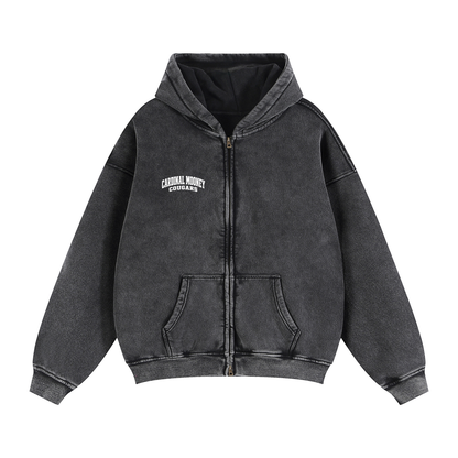 Basic 2 White Cardinal Mooney Zip-Through Boxy Fleece Hoodie