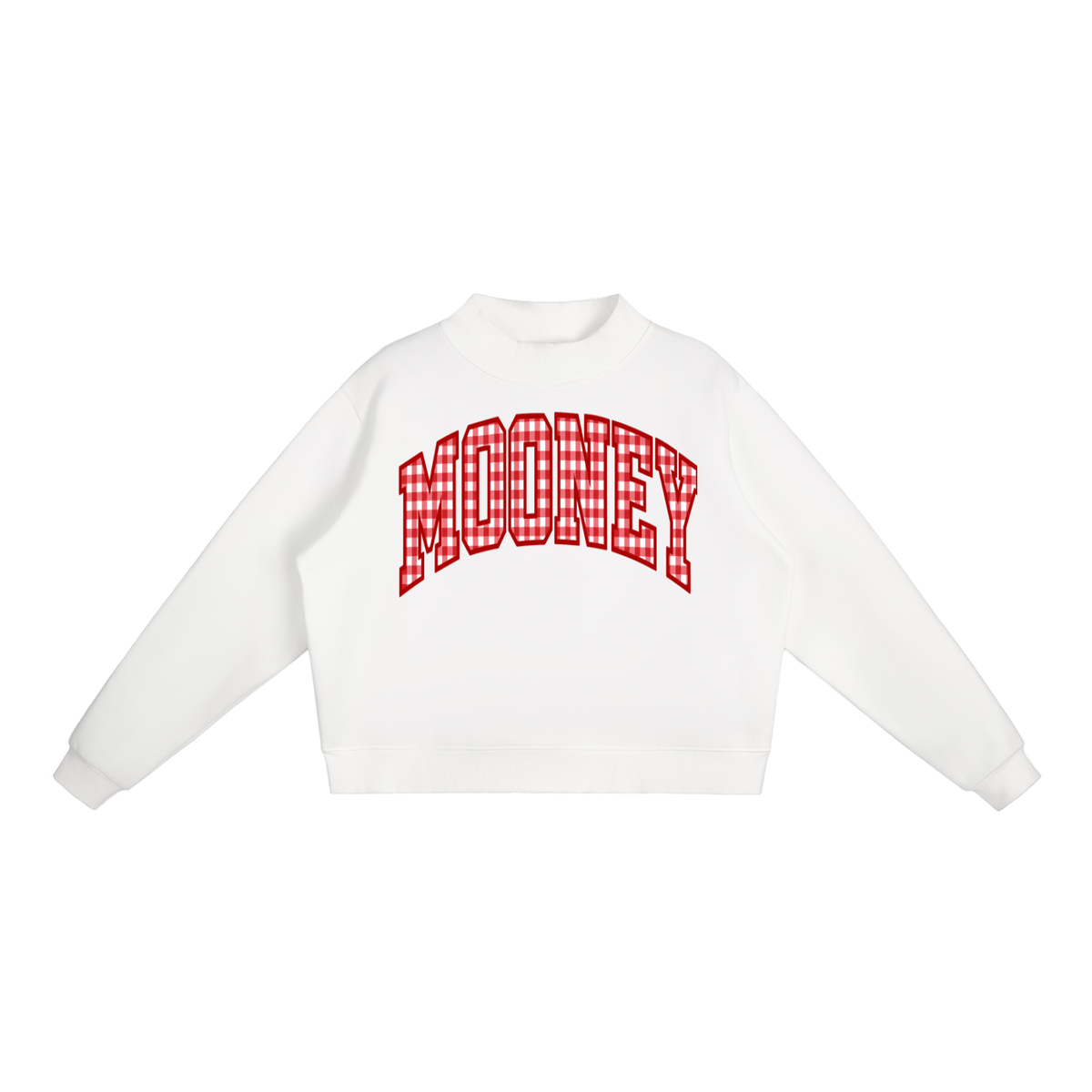 Gingham Cardinal Mooney Essential Fleece Mock-Neck Crew Sweatshirt