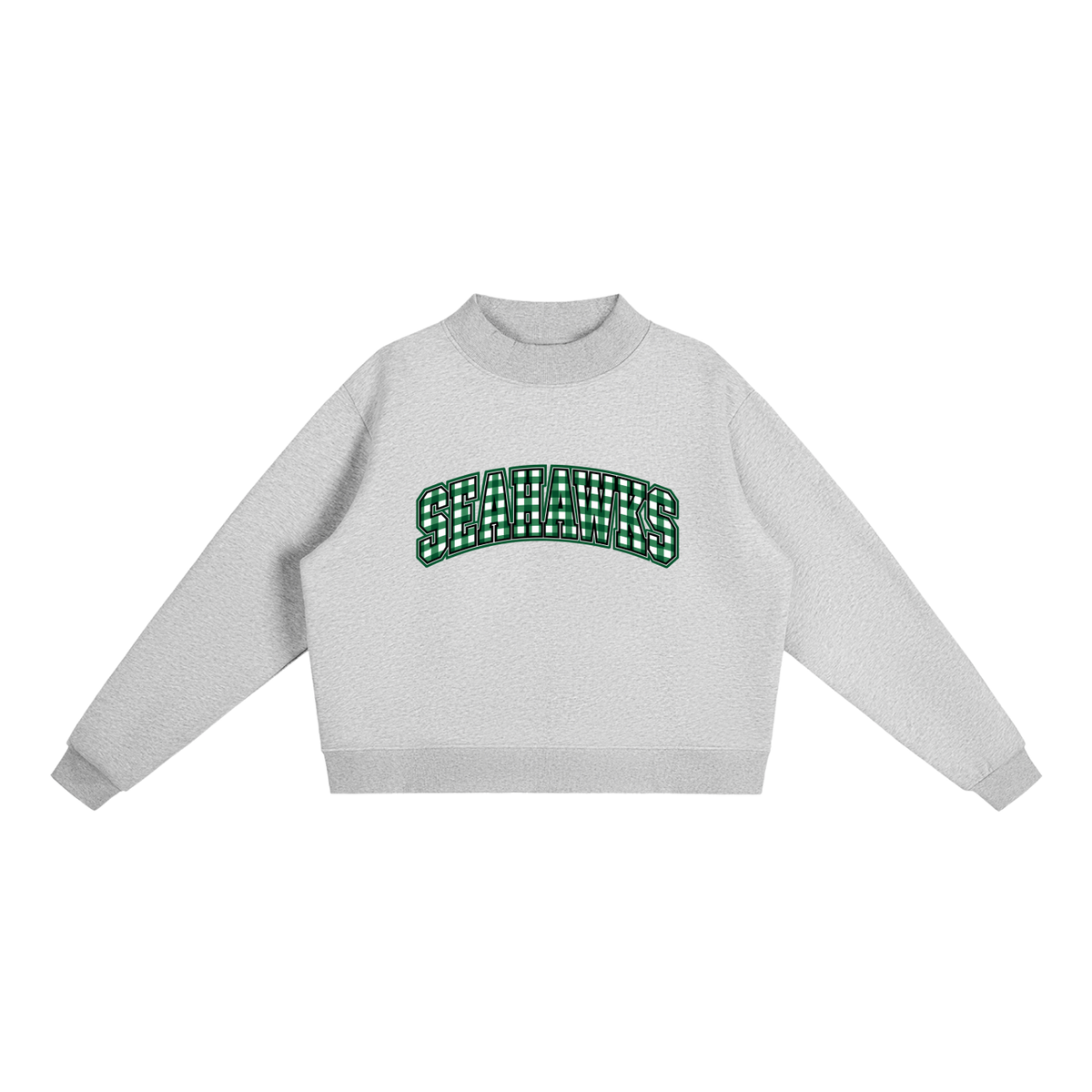 Gingham Seahawks Essential Fleece Mock-Neck Crew Sweatshirt (printed)